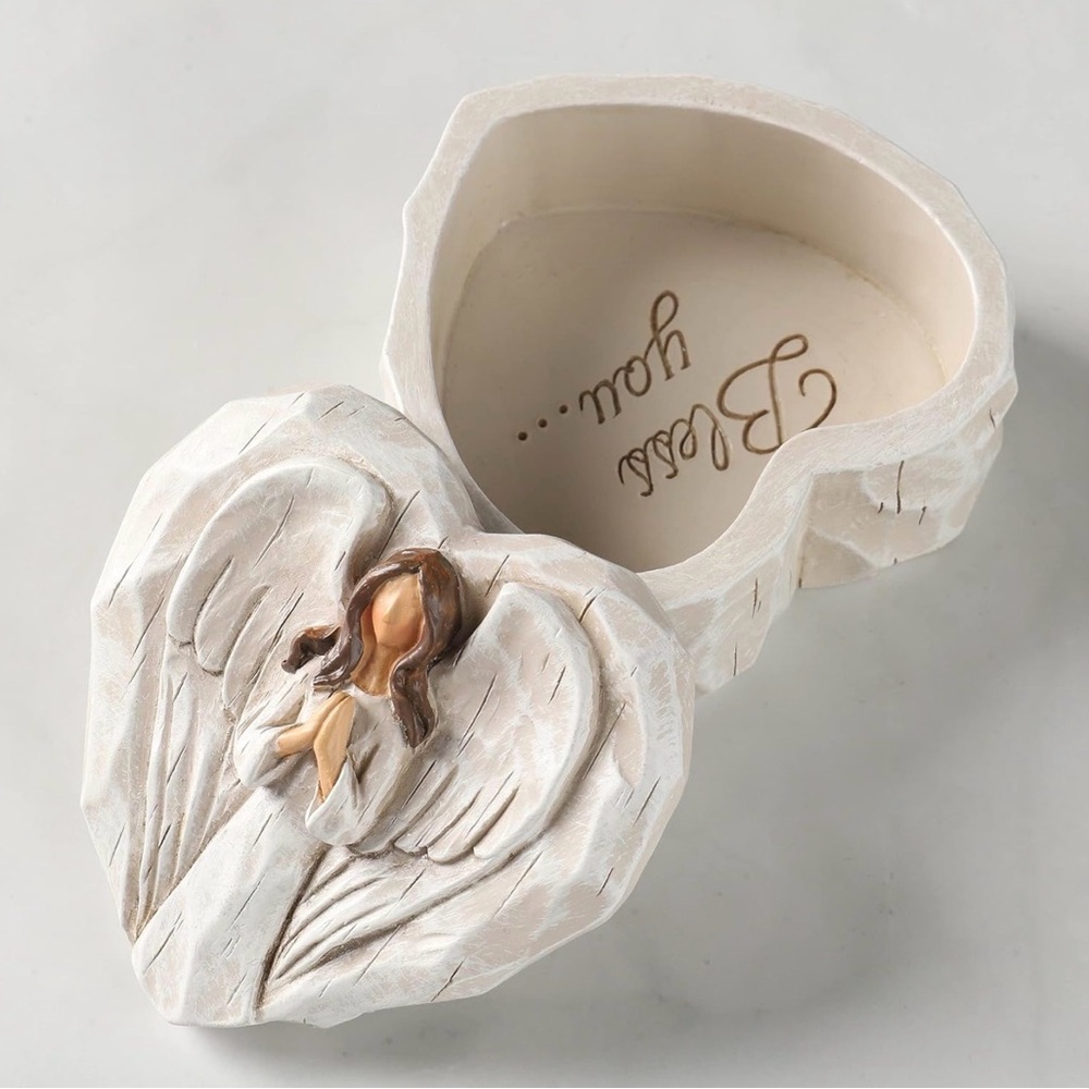 NEW Angel Figurine Heart-Shaped Angel Trinket Box